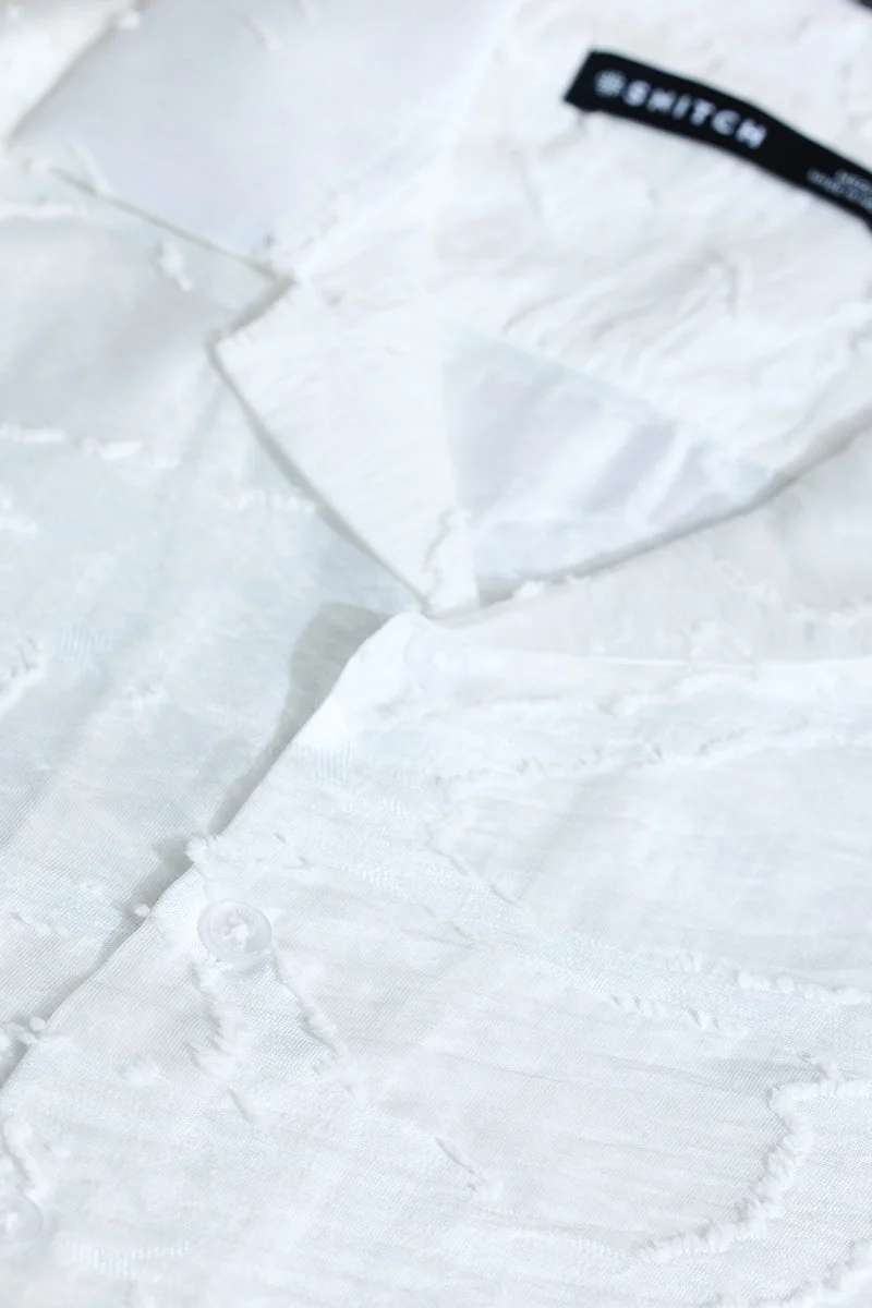 سنيتش White Textured Box Fit Shirt